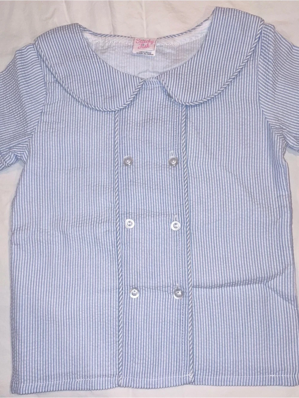 Stitchy Fish blue Simple seersucker short set  sz 2T NWT